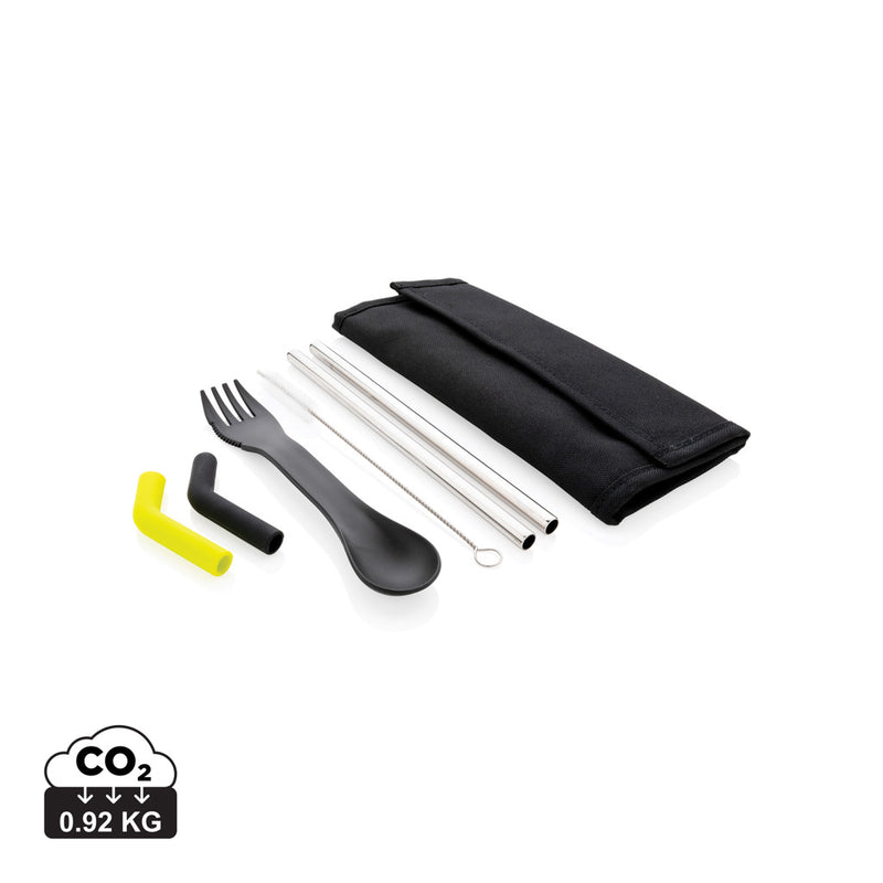 Load image into Gallery viewer, Tierra 2pcs straw and cutlery set in pouch - Custom Wood Designs
