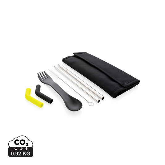 Tierra 2pcs straw and cutlery set in pouch - Custom Wood Designs