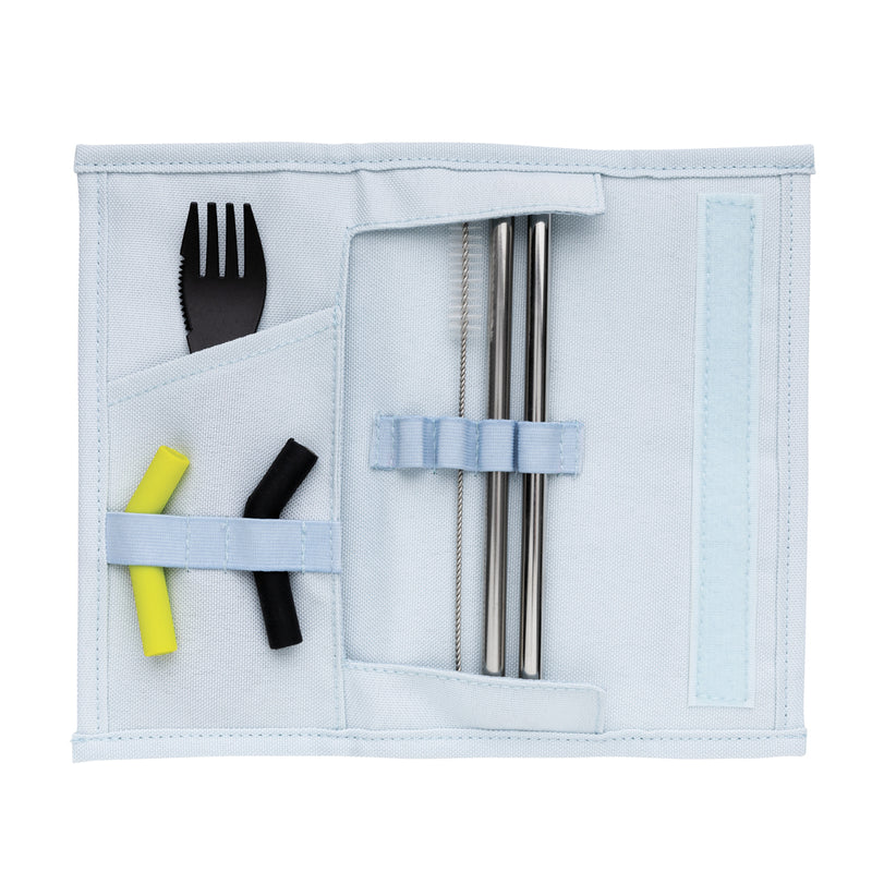 Load image into Gallery viewer, Tierra 2pcs straw and cutlery set in pouch - Custom Wood Designs
