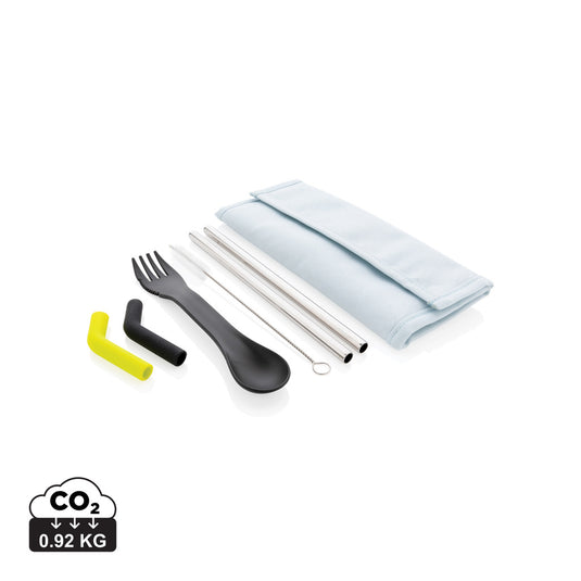 Tierra 2pcs straw and cutlery set in pouch - Custom Wood Designs