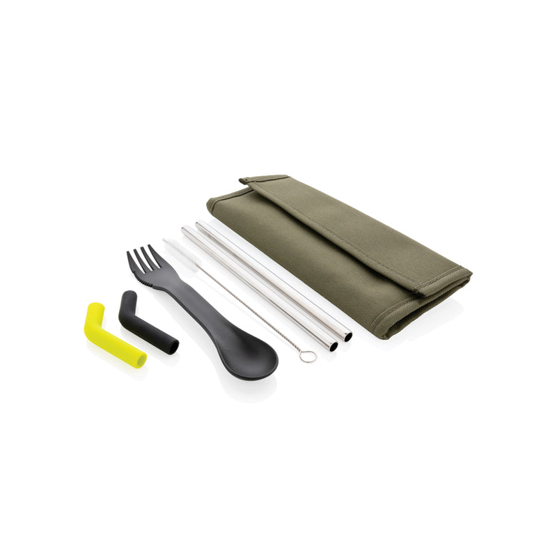 Load image into Gallery viewer, Tierra 2pcs straw and cutlery set in pouch - Custom Wood Designs
