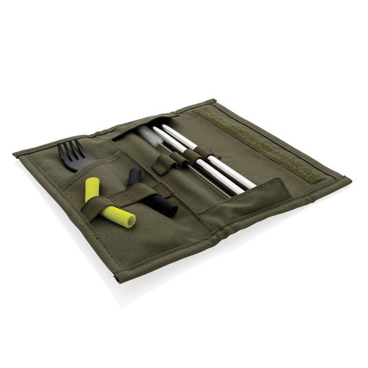 Tierra 2pcs straw and cutlery set in pouch - Custom Wood Designs