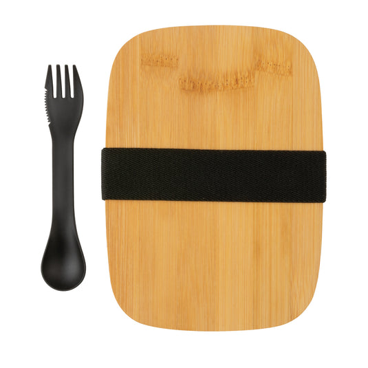 Stainless steel lunchbox with bamboo lid and spork - Custom Wood Designs