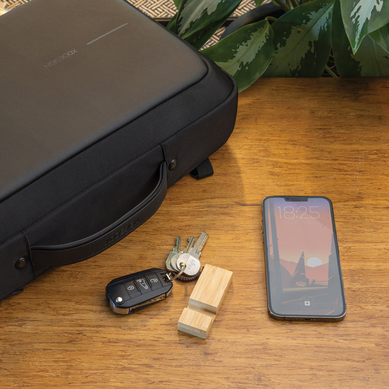 Load image into Gallery viewer, Standkey bamboo keychain phone stand - Custom Wood Designs
