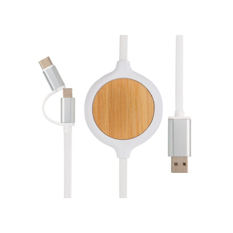 Load image into Gallery viewer, 3-in-1 cable with 5W bamboo wireless charger - Custom Wood Designs
