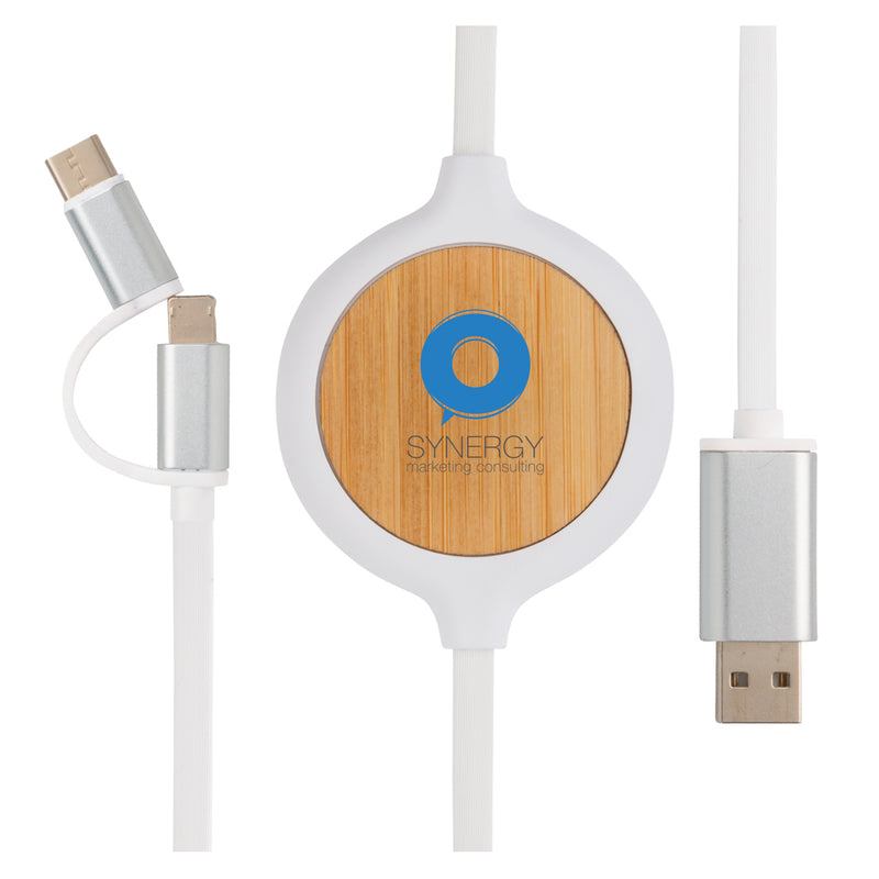 Load image into Gallery viewer, 3-in-1 cable with 5W bamboo wireless charger - Custom Wood Designs

