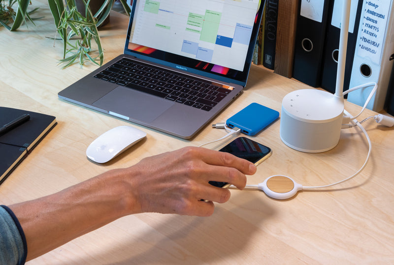 Load image into Gallery viewer, 3-in-1 cable with 5W bamboo wireless charger - Custom Wood Designs
