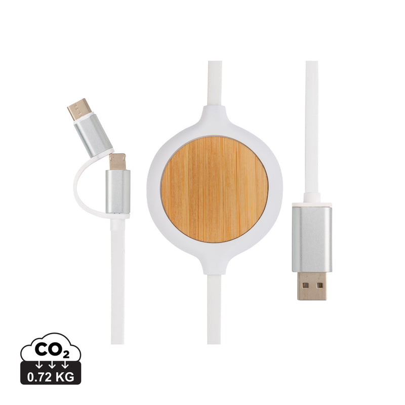 Load image into Gallery viewer, 3-in-1 cable with 5W bamboo wireless charger - Custom Wood Designs
