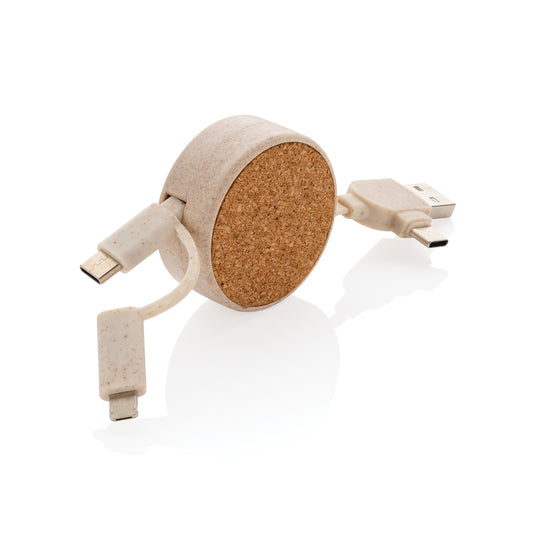 Cork and Wheat 6-in-1 retractable cable - Custom Wood Designs