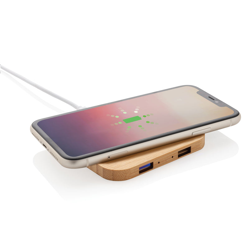 Load image into Gallery viewer, Bamboo 5W wireless charger with USB - Custom Wood Designs

