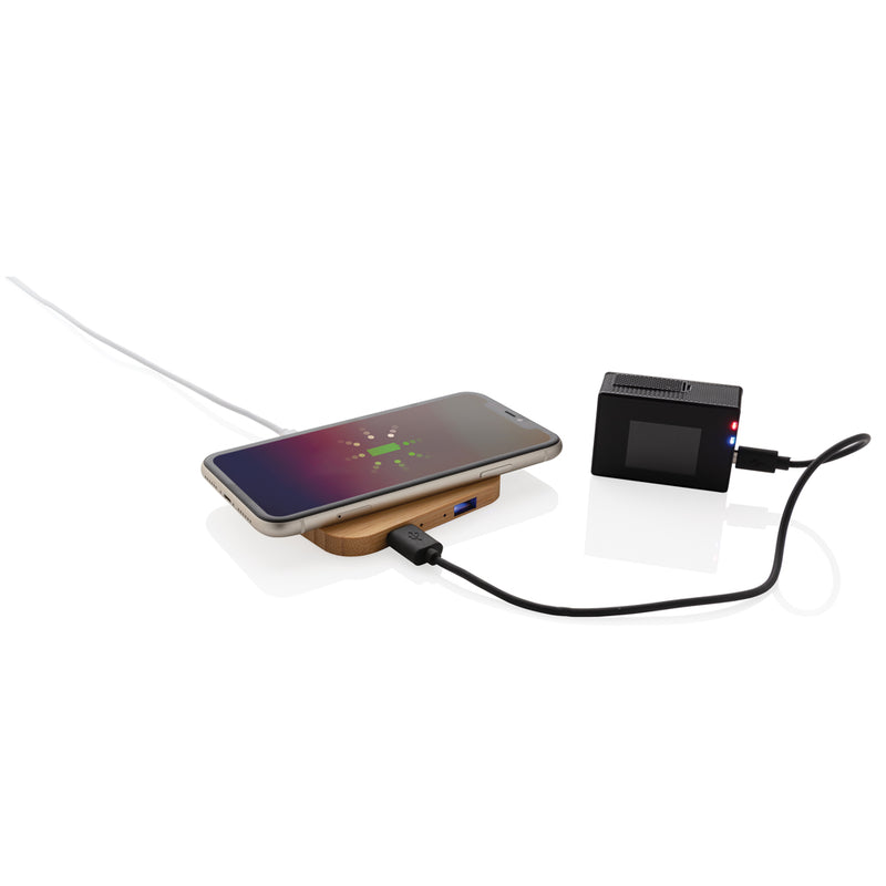 Load image into Gallery viewer, Bamboo 5W wireless charger with USB - Custom Wood Designs
