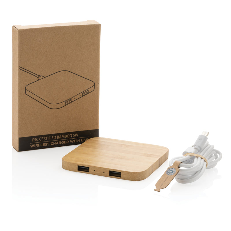 Load image into Gallery viewer, Bamboo 5W wireless charger with USB - Custom Wood Designs
