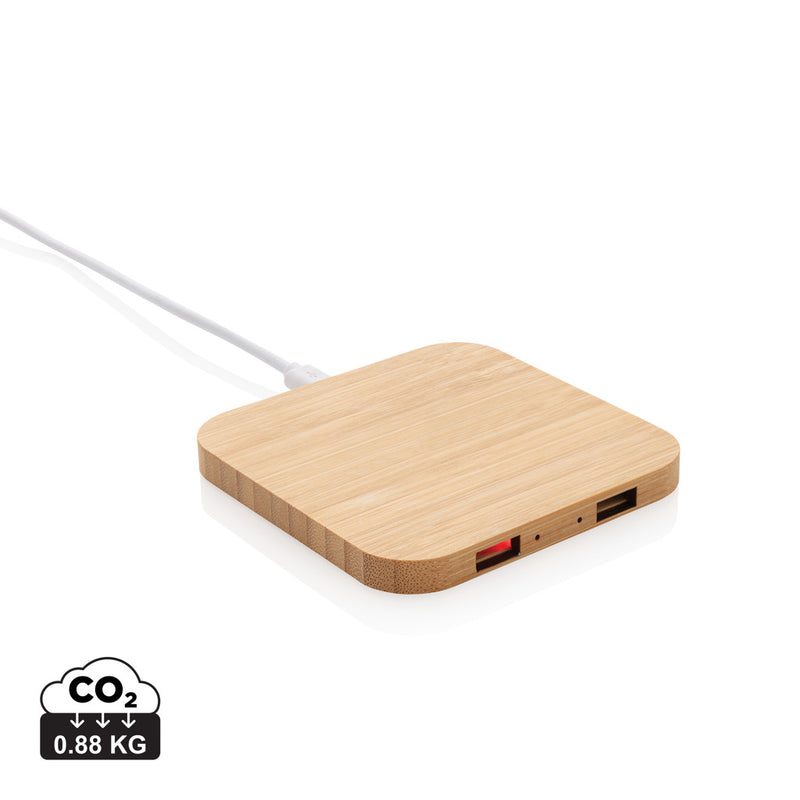 Load image into Gallery viewer, Bamboo 5W wireless charger with USB - Custom Wood Designs
