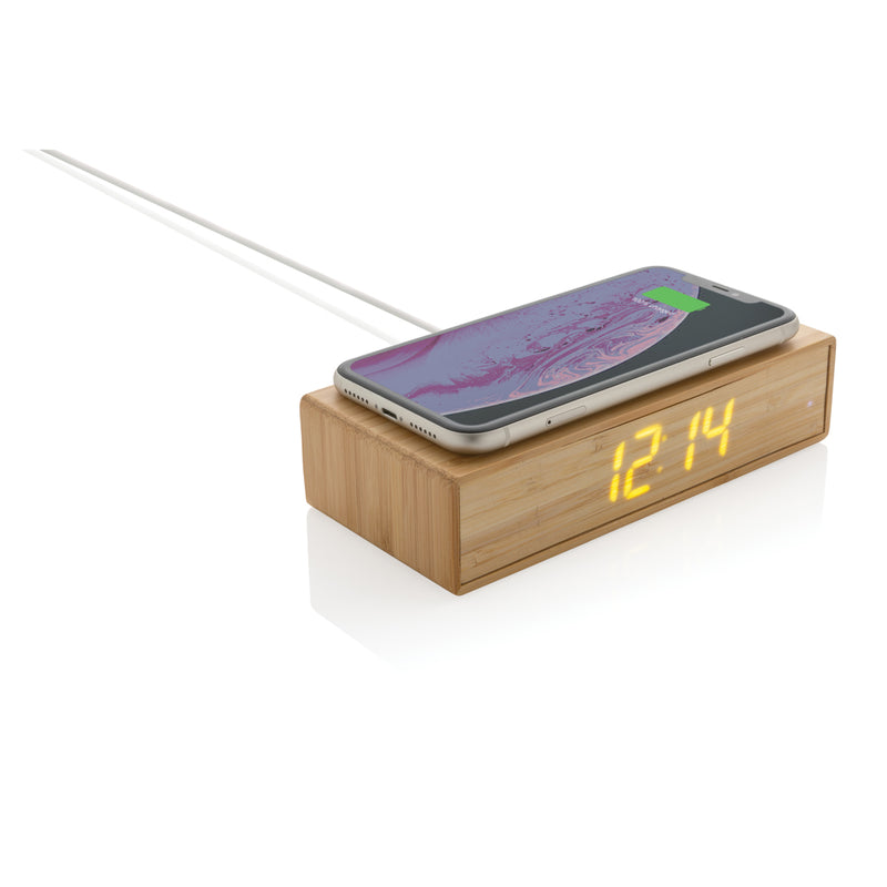 Load image into Gallery viewer, Bamboo alarm clock with 5W wireless charger - Custom Wood Designs
