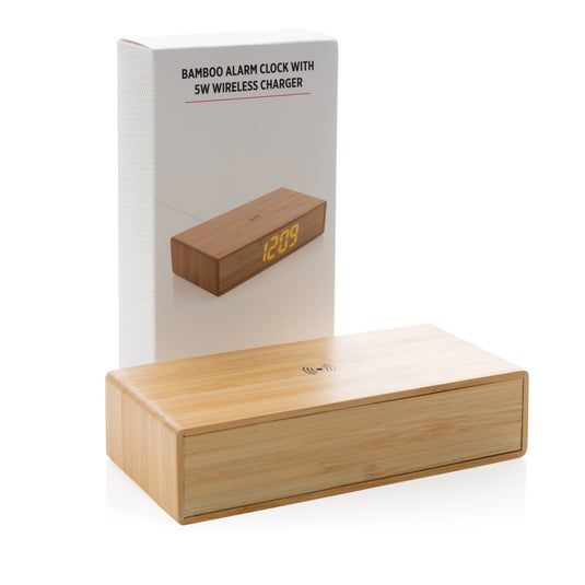 Bamboo alarm clock with 5W wireless charger - Custom Wood Designs