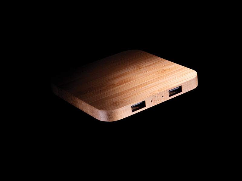 Load image into Gallery viewer, Bamboo 10W wireless charger with USB - Custom Wood Designs

