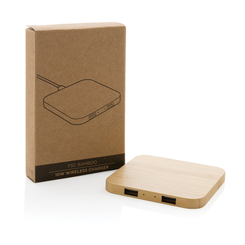 Load image into Gallery viewer, Bamboo 10W wireless charger with USB - Custom Wood Designs
