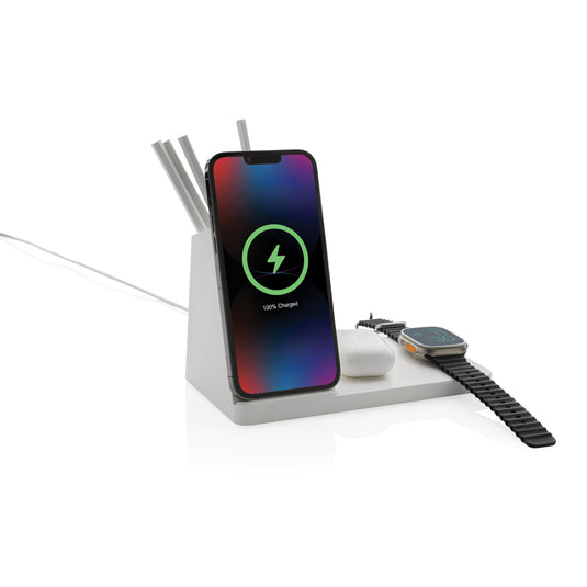Ontario recycled plastic & bamboo 3-in-1 wireless charger - Custom Wood Designs