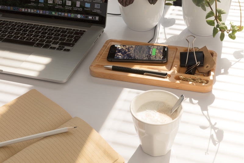 Load image into Gallery viewer, Bamboo desk organiser 5W wireless charger - Custom Wood Designs
