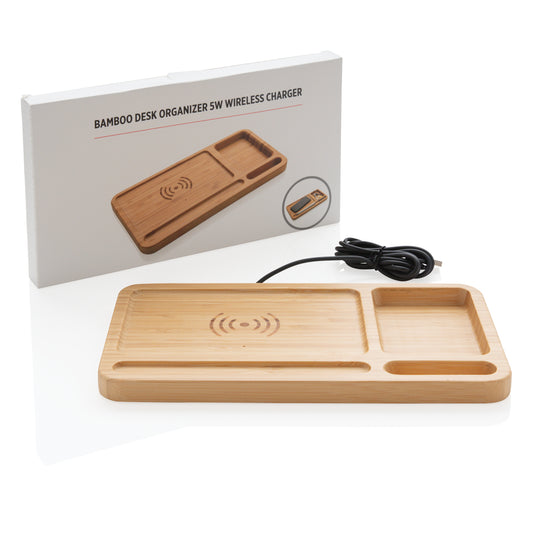 Bamboo desk organiser 5W wireless charger - Custom Wood Designs