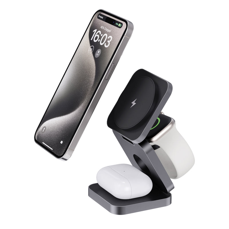 Load image into Gallery viewer, Terra RCS recycled aluminum foldable 3 in 1 15W charger - Custom Wood Designs
