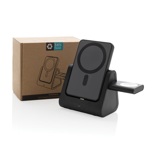 Powerbase RCS recycled plastic 3 in 1 charger with powerbank - Custom Wood Designs