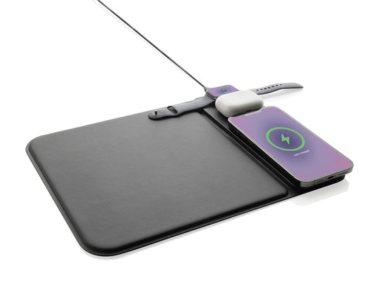 Swiss peak RCS recycled PU 15W 3 in 1 charging mousepad - Custom Wood Designs