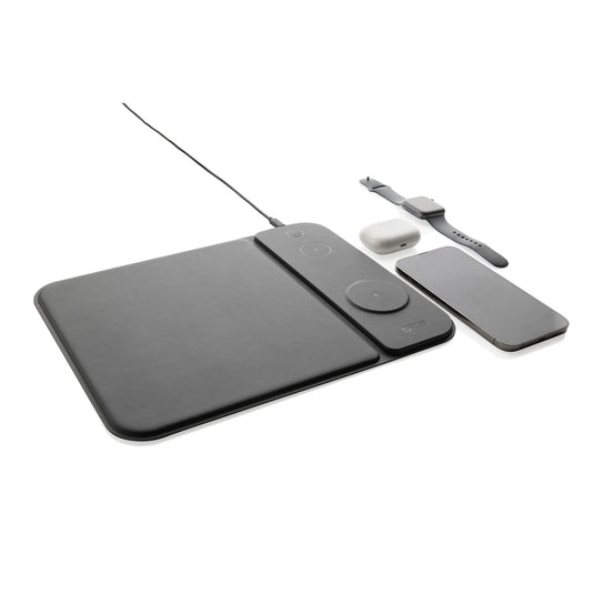 Swiss peak RCS recycled PU 15W 3 in 1 charging mousepad - Custom Wood Designs