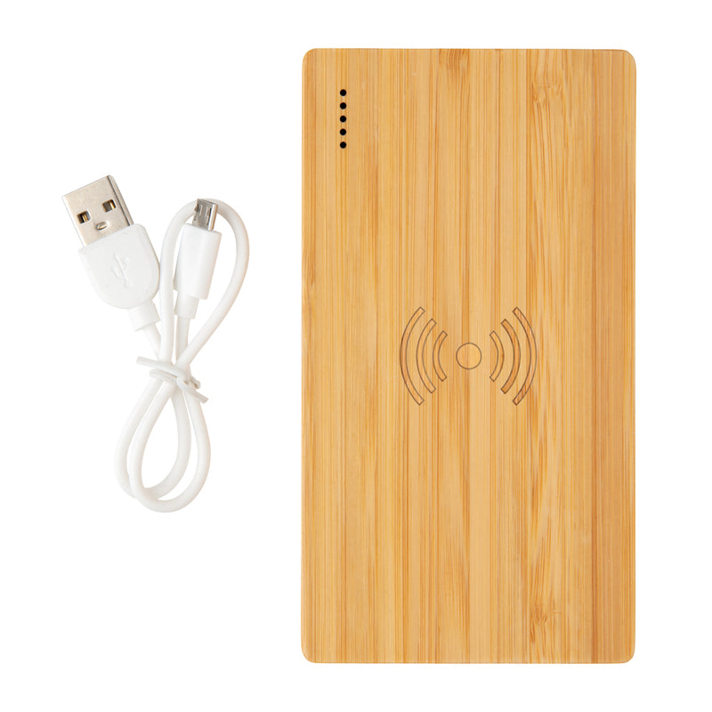 Load image into Gallery viewer, Bamboo 4.000 mAh wireless 5W Powerbank - Custom Wood Designs
