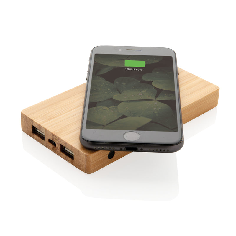 Load image into Gallery viewer, Bamboo 4.000 mAh wireless 5W Powerbank - Custom Wood Designs
