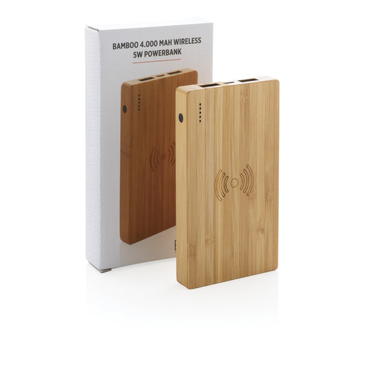 Bamboo 4.000 mAh wireless 5W Powerbank - Custom Wood Designs