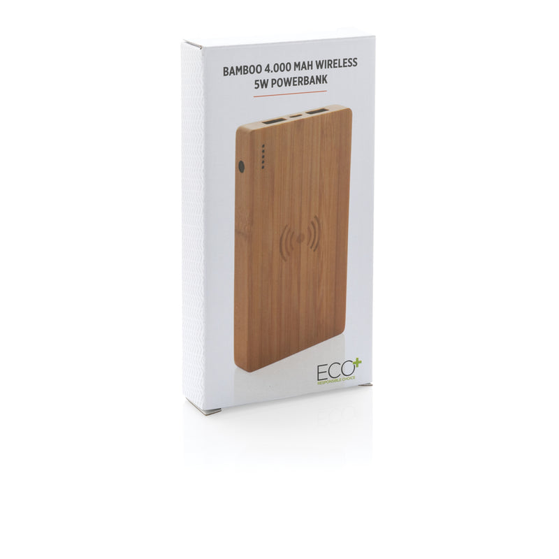 Load image into Gallery viewer, Bamboo 4.000 mAh wireless 5W Powerbank - Custom Wood Designs

