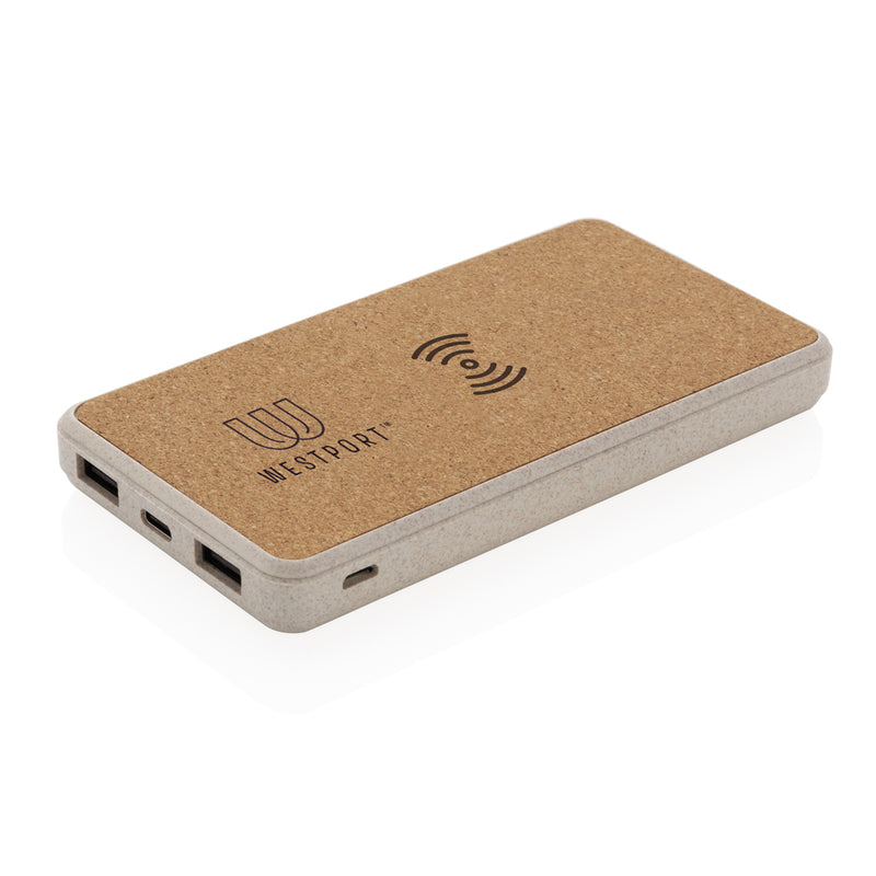 Load image into Gallery viewer, Cork and Wheat Straw 8.000 mAh 5W wireless powerbank - Custom Wood Designs
