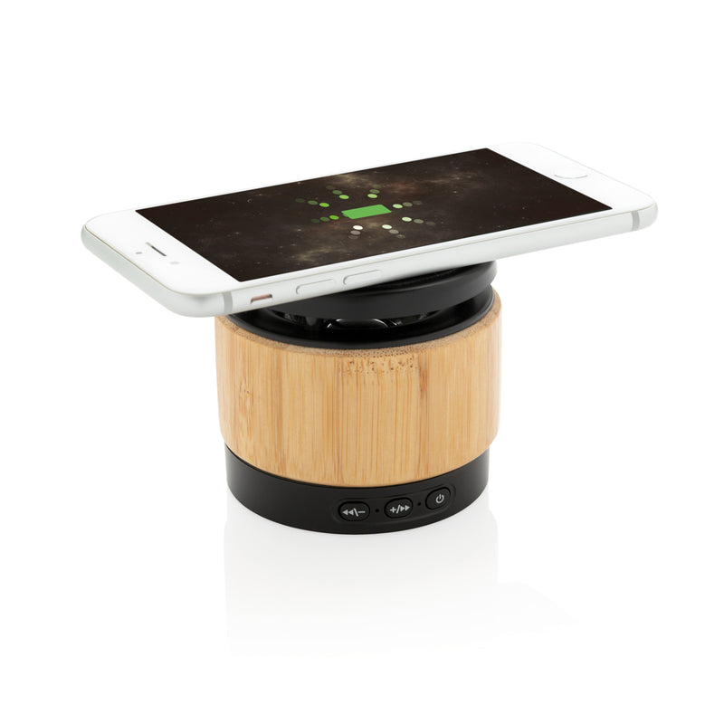 Load image into Gallery viewer, Bamboo wireless charger speaker - Custom Wood Designs
