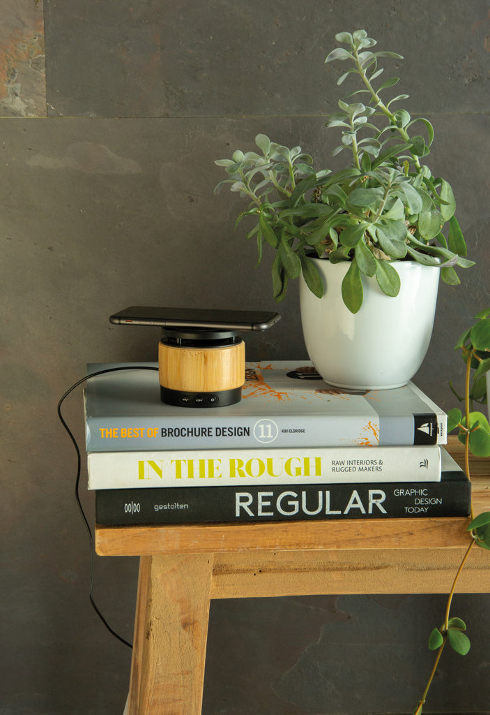Load image into Gallery viewer, Bamboo wireless charger speaker - Custom Wood Designs
