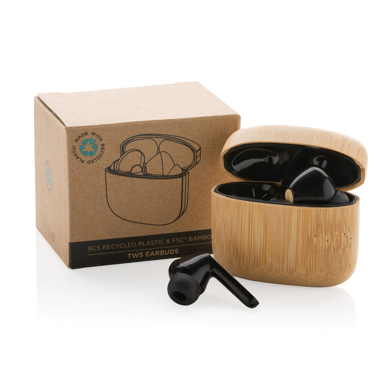 Load image into Gallery viewer, Bamboo TWS earbuds with RCS recycled plastic - Custom Wood Designs
