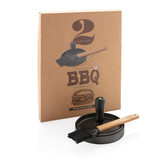 BBQ set with hamburger press and brush - Custom Wood Designs