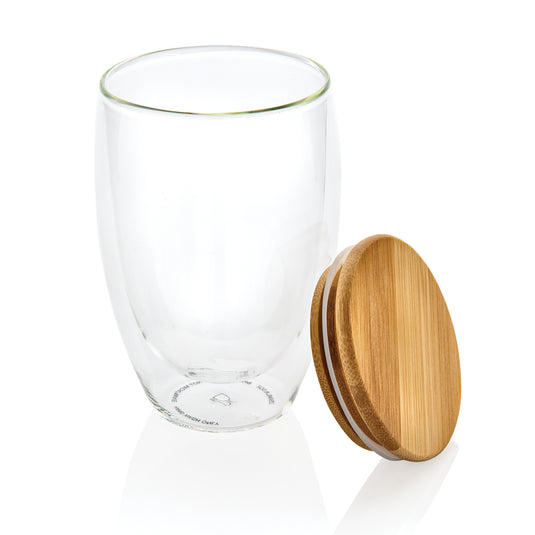 Double wall borosilicate glass with bamboo lid 350ml - Custom Wood Designs
