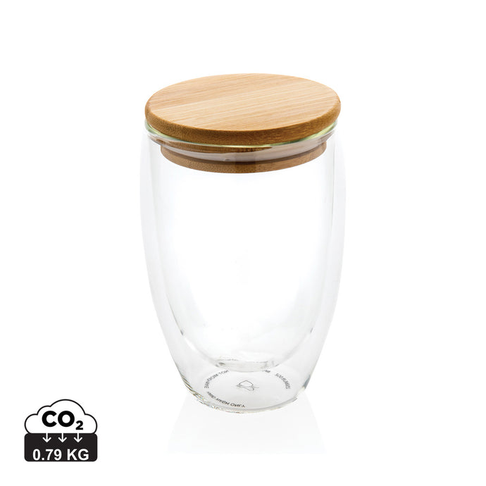 Double wall borosilicate glass with bamboo lid 350ml - Custom Wood Designs