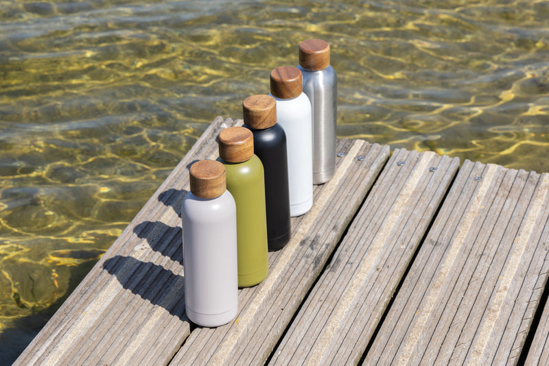 Load image into Gallery viewer, Wood RCS certified recycled stainless steel vacuum bottle - Custom Wood Designs
