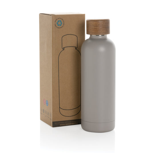 Wood RCS certified recycled stainless steel vacuum bottle - Custom Wood Designs