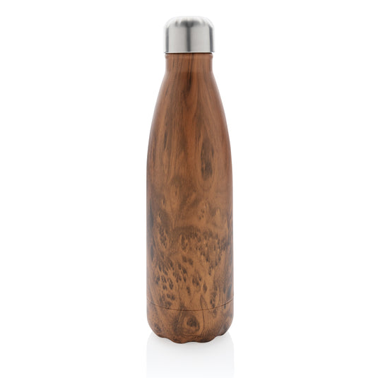 Vacuum insulated stainless steel bottle with wood print - Custom Wood Designs