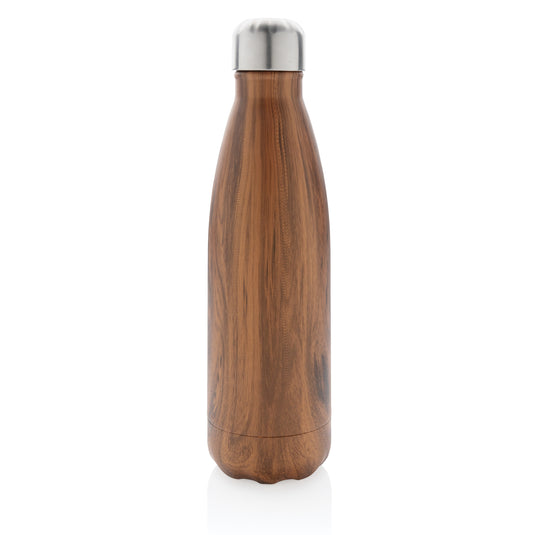 Vacuum insulated stainless steel bottle with wood print - Custom Wood Designs
