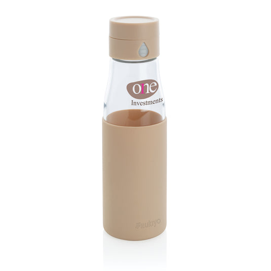 Ukiyo glass hydration tracking bottle with sleeve - Custom Wood Designs