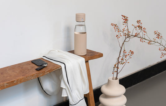 Ukiyo glass hydration tracking bottle with sleeve - Custom Wood Designs