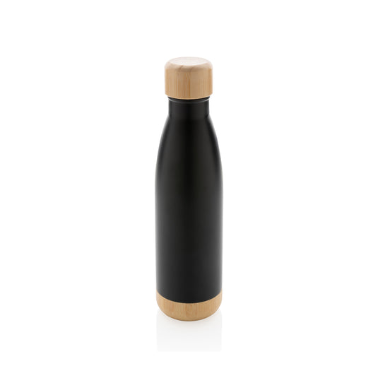 Vacuum stainless steel bottle with bamboo lid and bottom - Custom Wood Designs