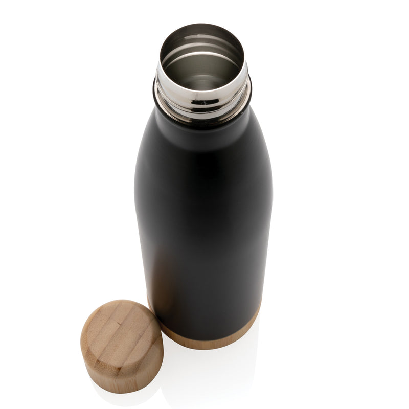 Load image into Gallery viewer, Vacuum stainless steel bottle with bamboo lid and bottom - Custom Wood Designs
