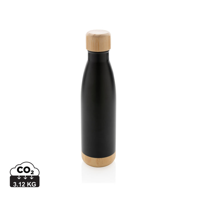 Vacuum stainless steel bottle with bamboo lid and bottom - Custom Wood Designs