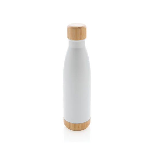 Vacuum stainless steel bottle with bamboo lid and bottom - Custom Wood Designs