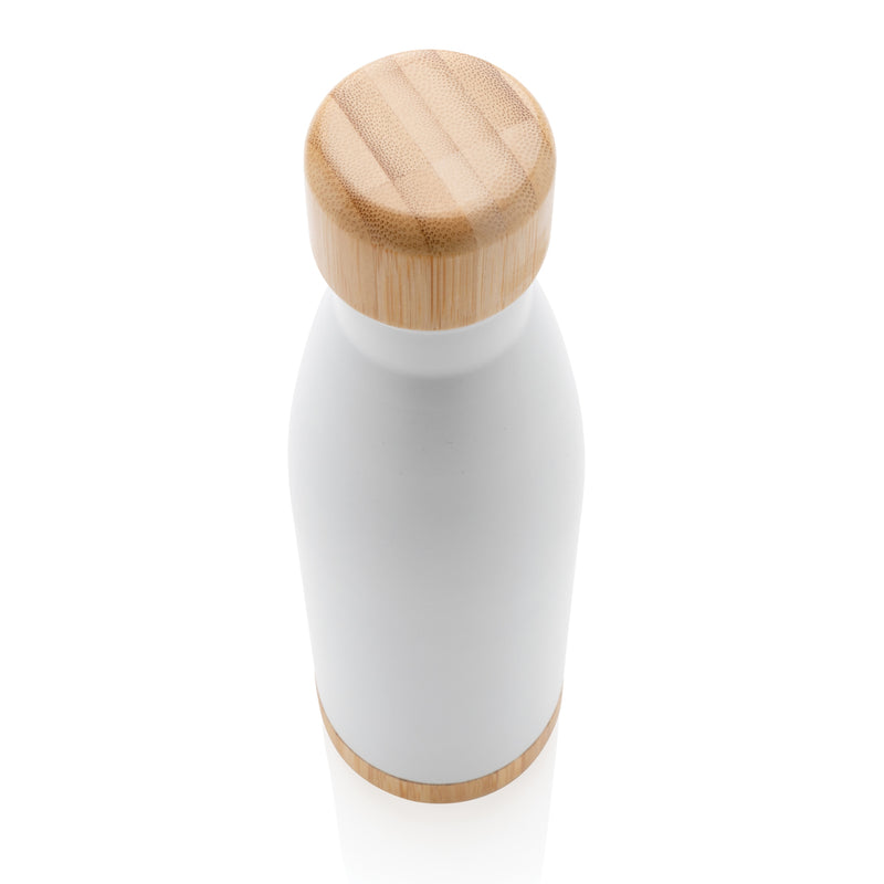 Load image into Gallery viewer, Vacuum stainless steel bottle with bamboo lid and bottom - Custom Wood Designs
